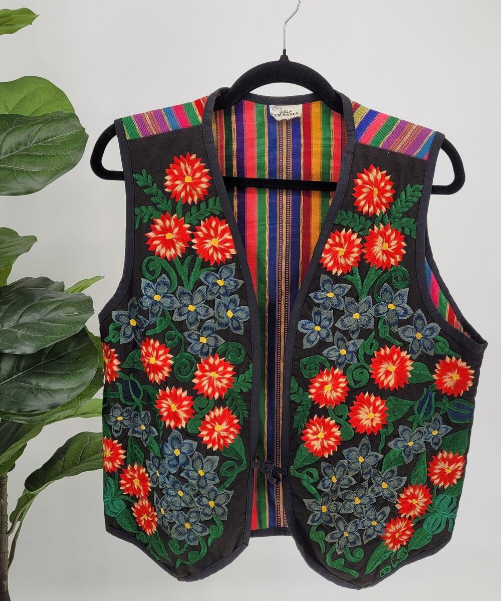 VTG Xela Exchange Womens Embroidered Cotton Boho Cottage Festival Vest Medium